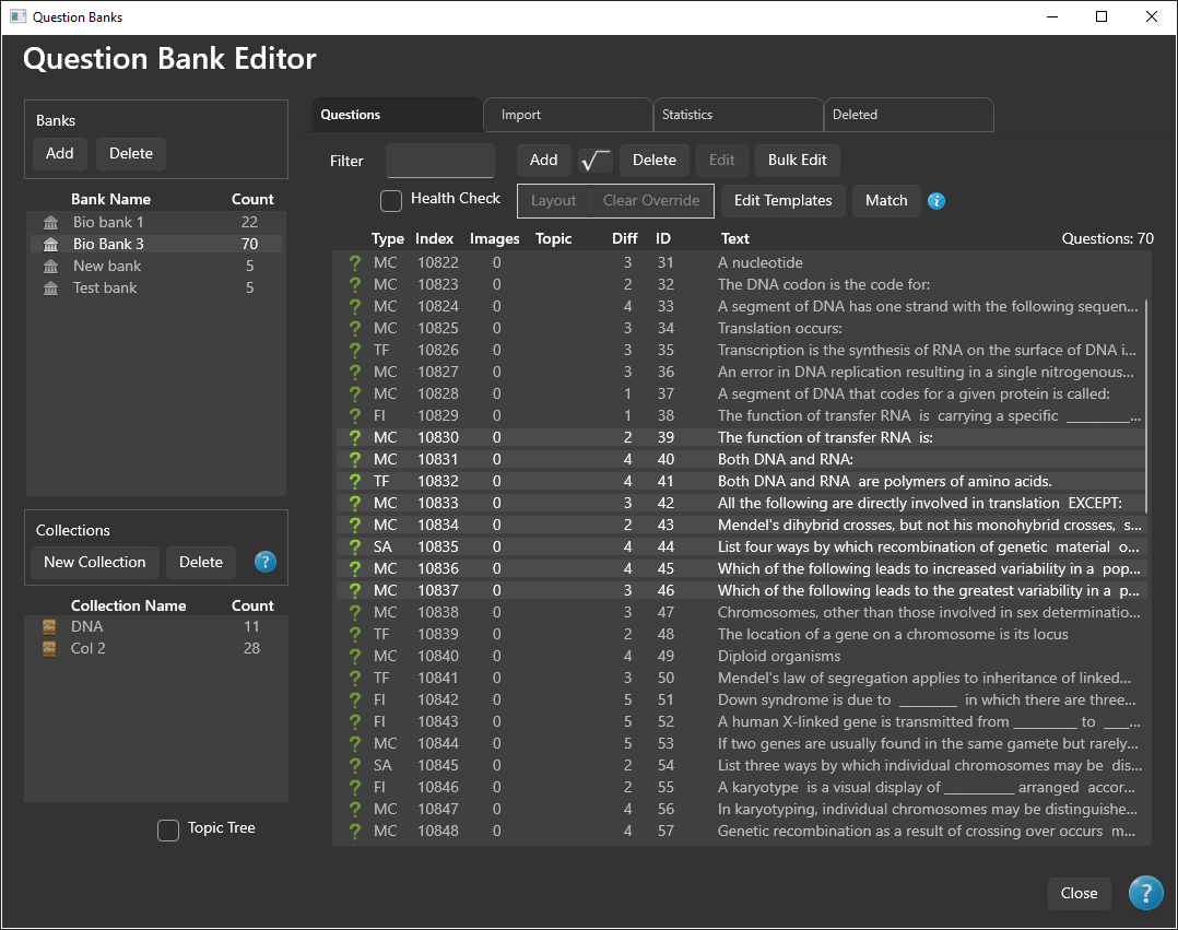 Question Bank Window
