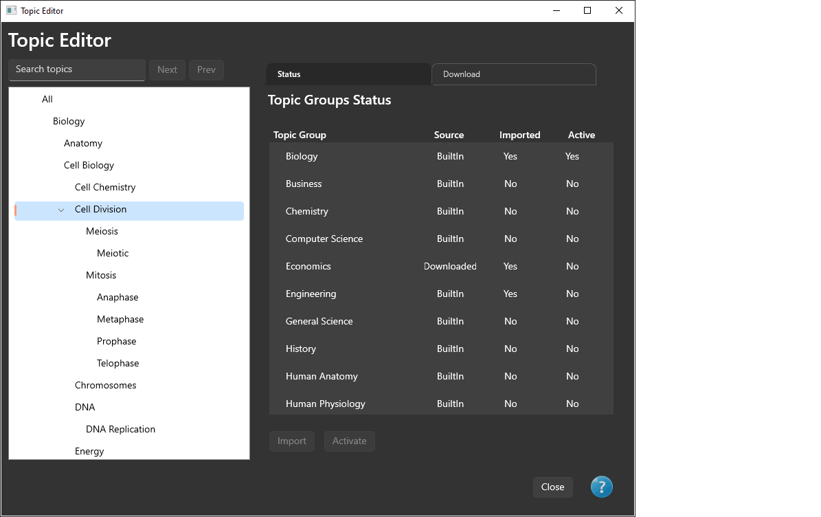 Topic Editor Window