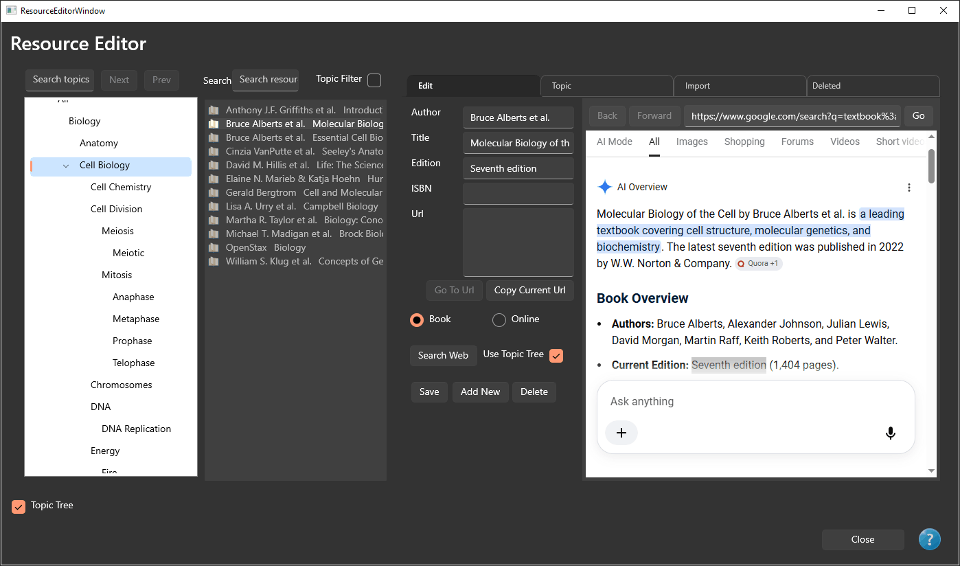 Janela Editor de Recursos